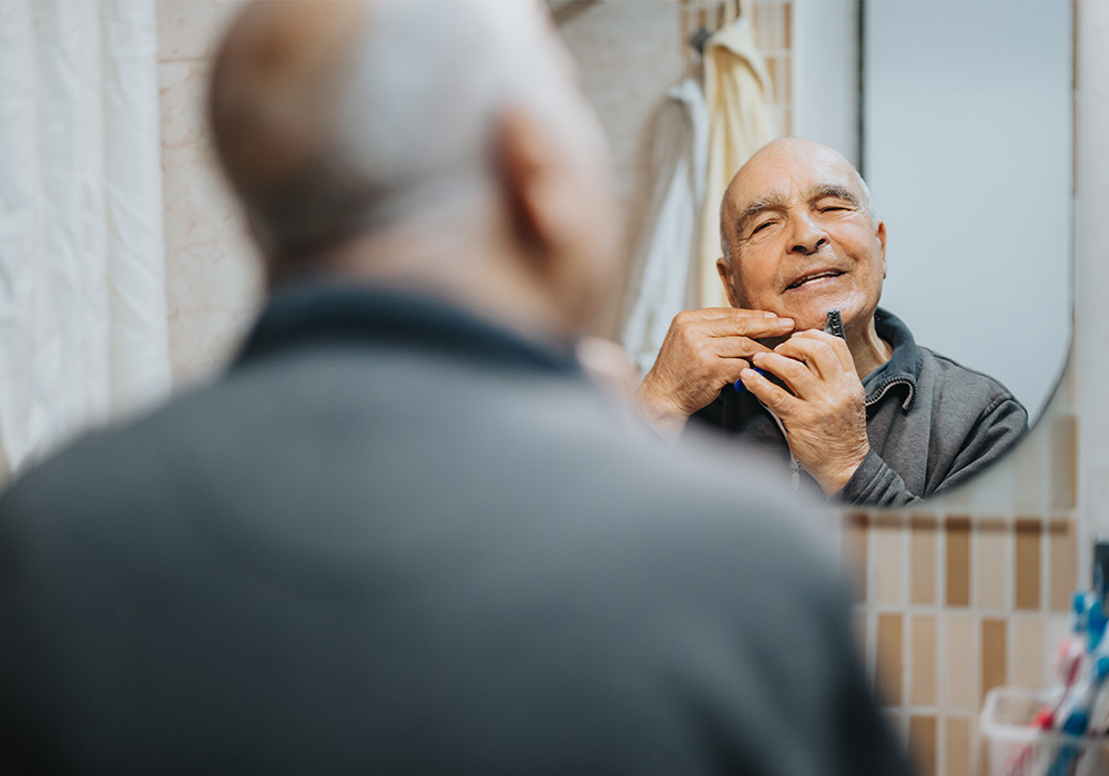 daily routine for seniors, man shaving